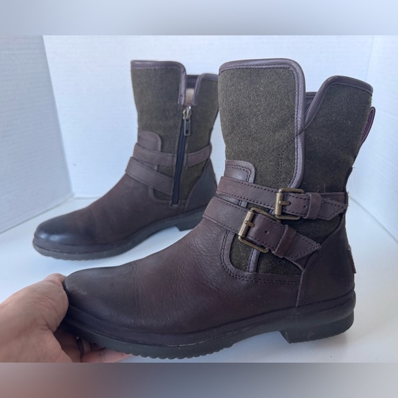 UGG Simmens waterproof Sherpa lined biker moto style boots shoes size 7 - Picture 1 of 11